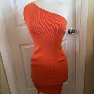 Cider Vibrant Orange One-Shoulder Dress